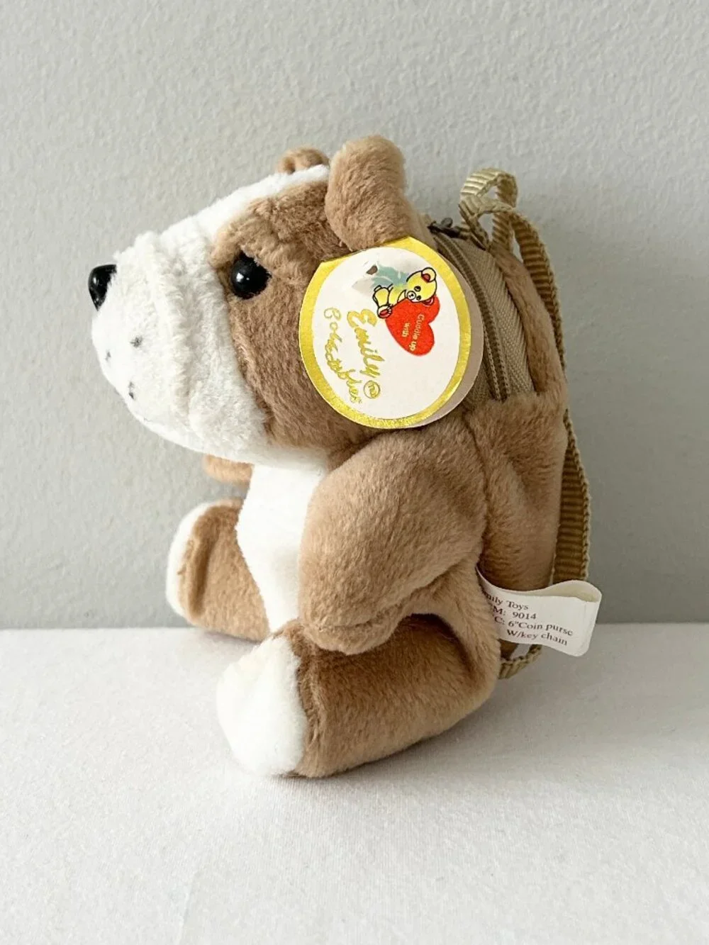 Vintage Bulldog Coin Purse Plush 5” Dog Backpack Belt Bag Charm Key Chain NOS